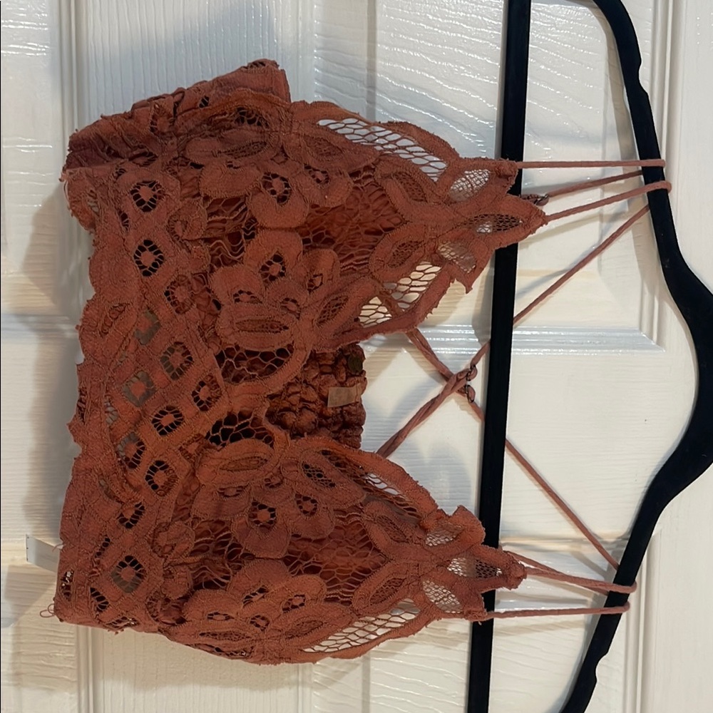 Free People Pink and Brown Lace Bra